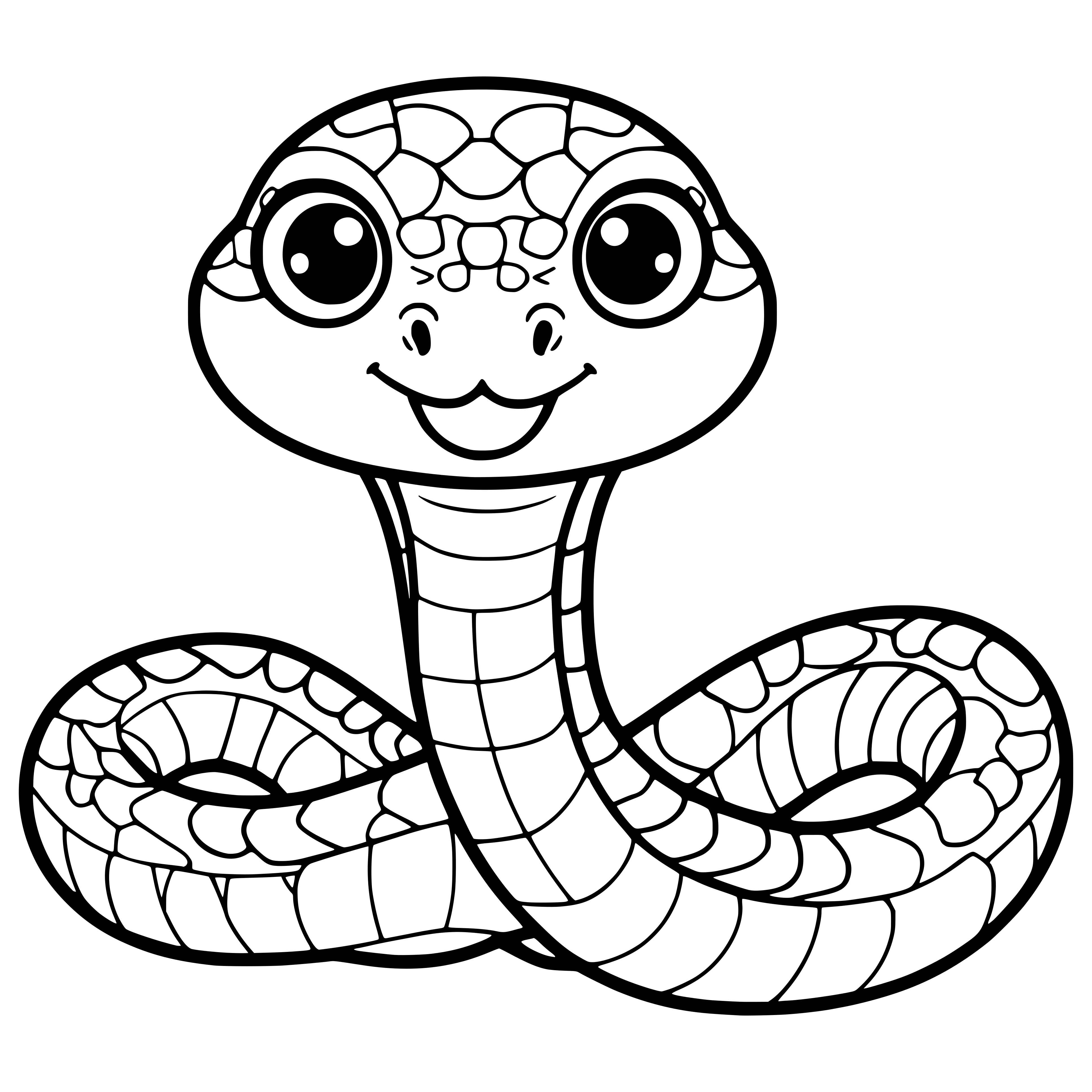 a black and white cartoon of a snake