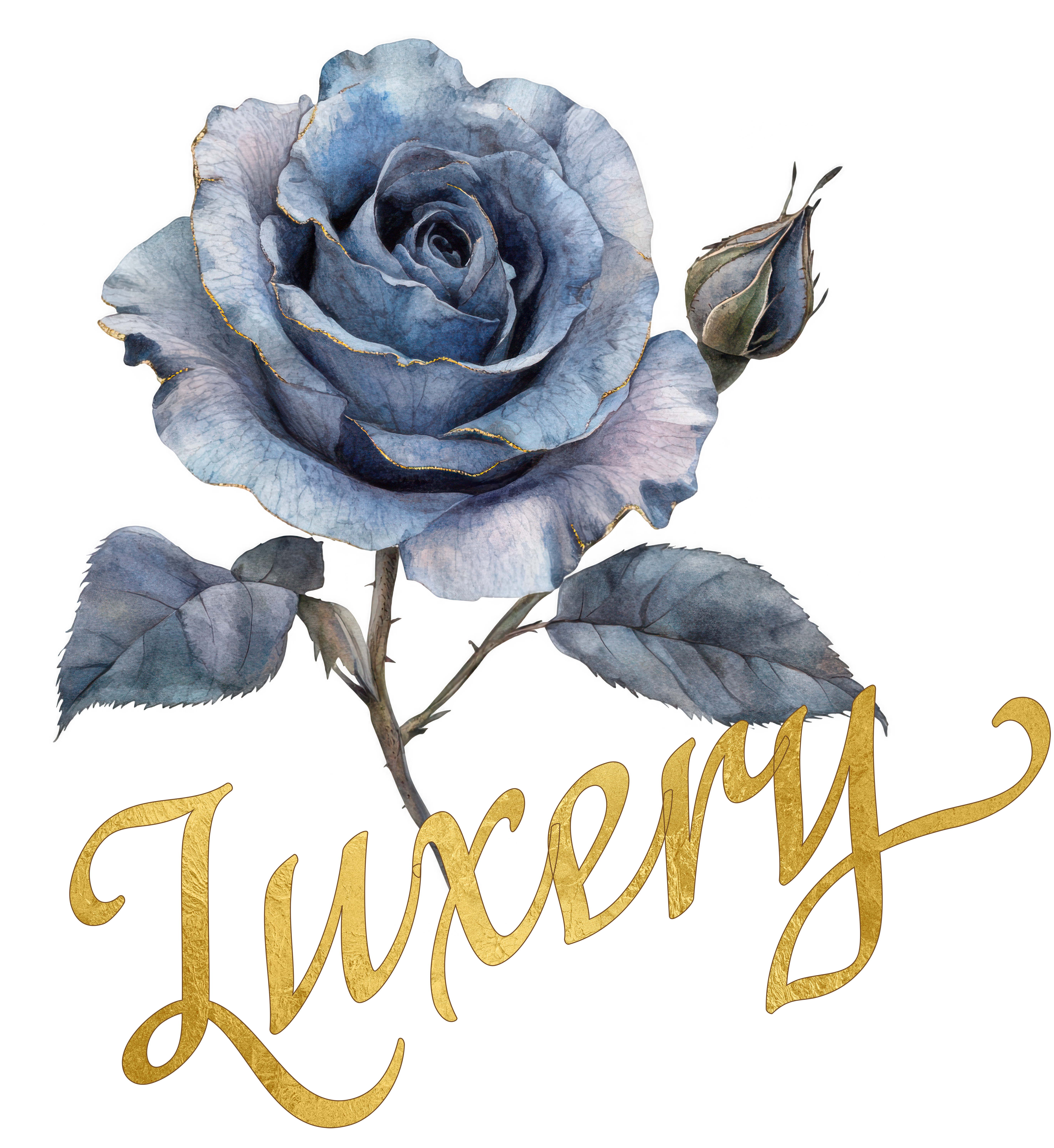 Luxury nail's logo of a blue rose with the word luxury underneath.